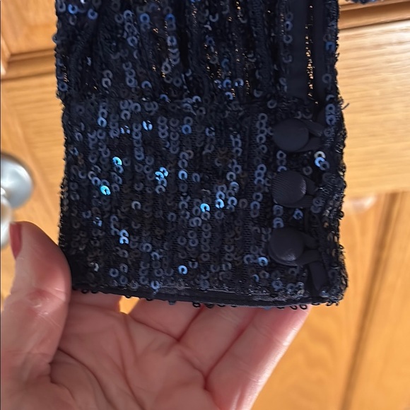 Parker Rent the Runway Elegant Navy Sequin Wrap Top Large - Picture 5 of 6